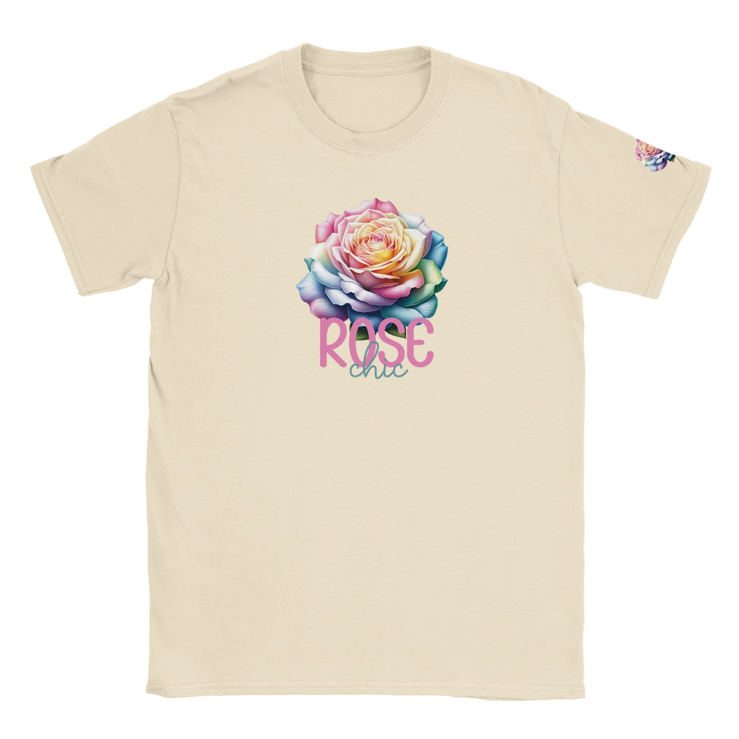 Classic Unisex Crewneck T-shirt | Rose chic design with rose detail on the left sleeve
