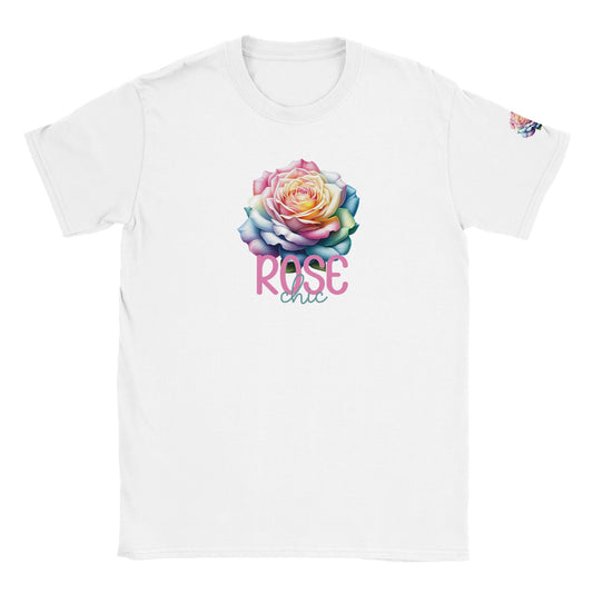 Classic Unisex Crewneck T-shirt | Rose chic design with rose detail on the left sleeve
